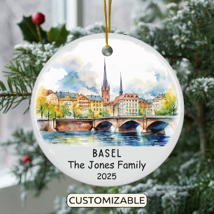 Personalized Basel Ornament, Switzerland Ceramic Tree Decoration