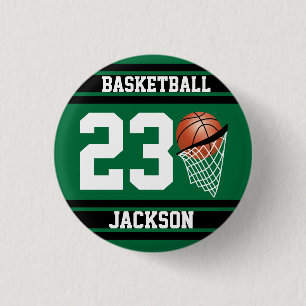 Personalized Basketball Dark Green and Black 3 Cm Round Badge
