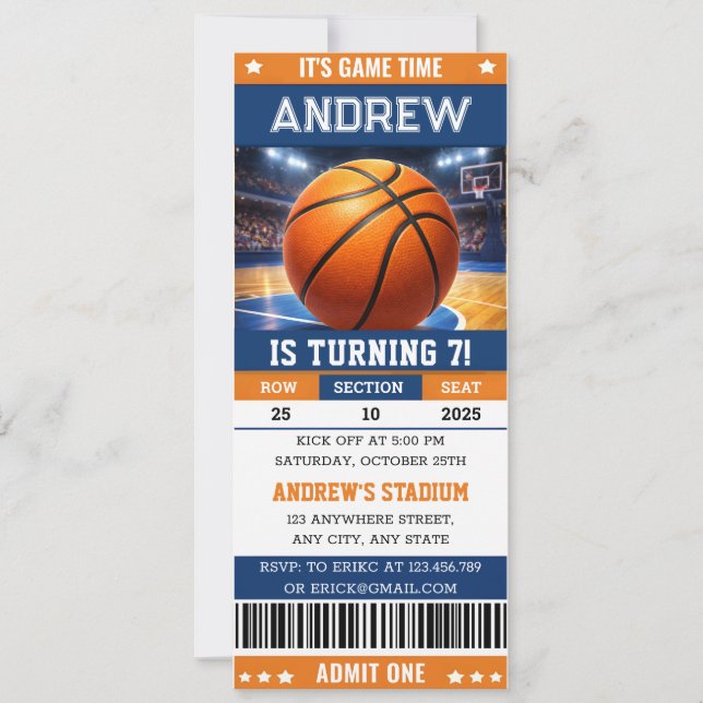 Personalized Basketball Game Ticket Birthday Invitation (Front)