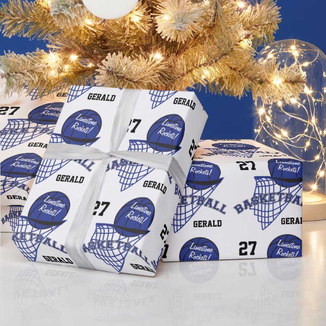 Personalized Basketball - in a  Dark Blue Wrapping Paper (Holidays)