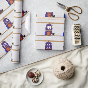 Personalized Basketball Jersey Purple   Gold Wrapping Paper