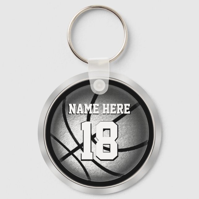Personalized Basketball Keychains Black and Silver (Front)