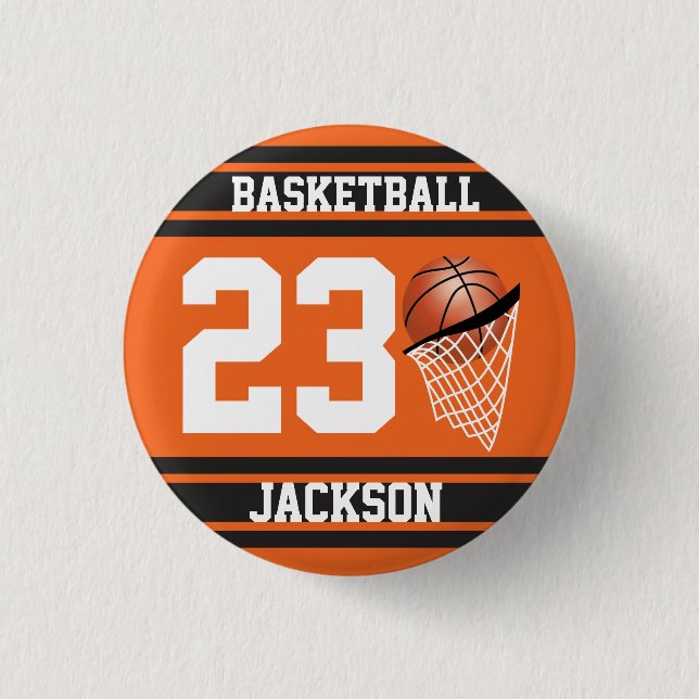 Personalized Basketball Orange and Black 3 Cm Round Badge (Front)