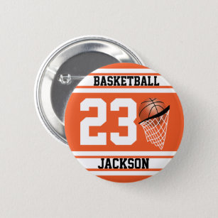 Personalized Basketball Orange and White 6 Cm Round Badge