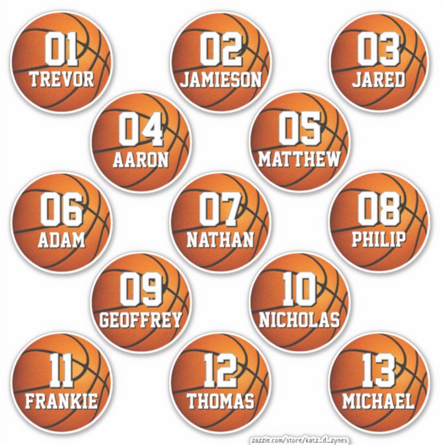 personalized basketball stickers for 13 boys girls (Front)