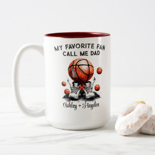 Personalized basketball with kids name fathers day Two-Tone coffee mug
