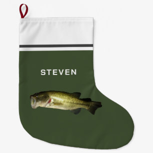 Personalized Bass Fish Hobby Mens Large Christmas Stocking