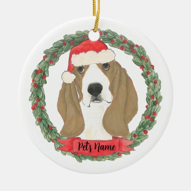 Personalized Basset Hound Christmas Ceramic Tree Decoration (Front)