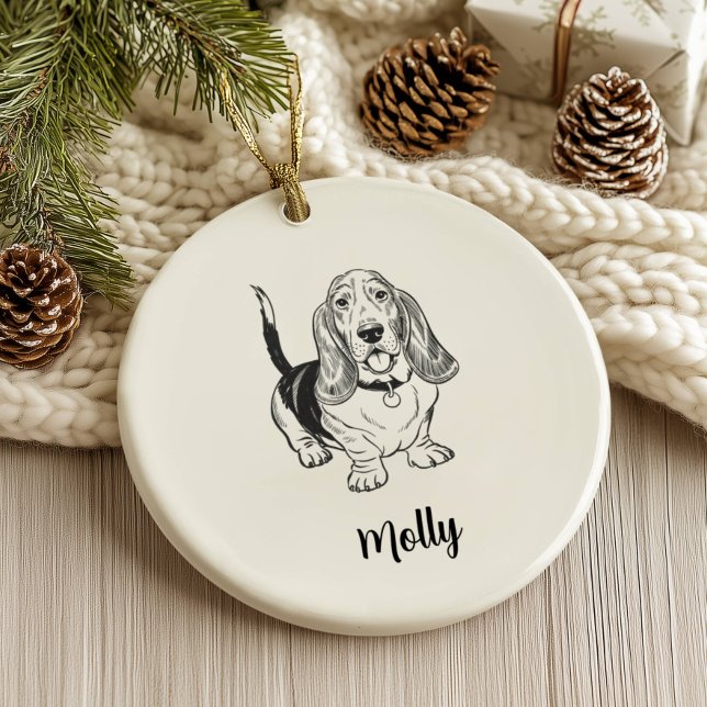 Personalized Basset Hound Dog Christmas Ceramic Tree Decoration (Creator Uploaded)