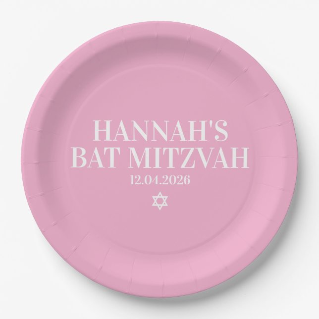 Personalized Bat Mitzvah Paper Plate (Front)