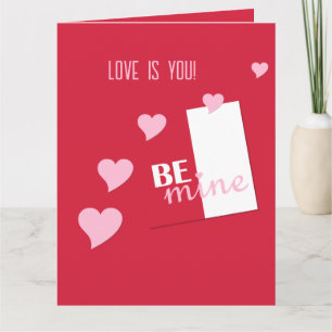 Personalized Be Mine Pink Hearts, Red Valentine's Card