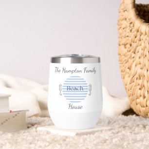 Personalized Beach House, Blue Coastal Stripe 