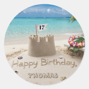 Personalized Beachside Birthday Design Classic Round Sticker