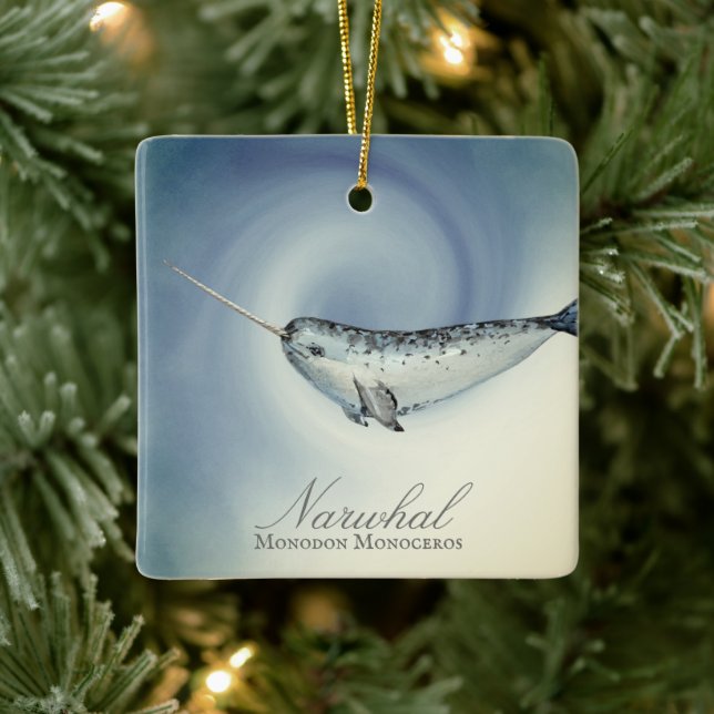 Personalized Beautiful Narwhal Christmas Ceramic Ornament (Tree)