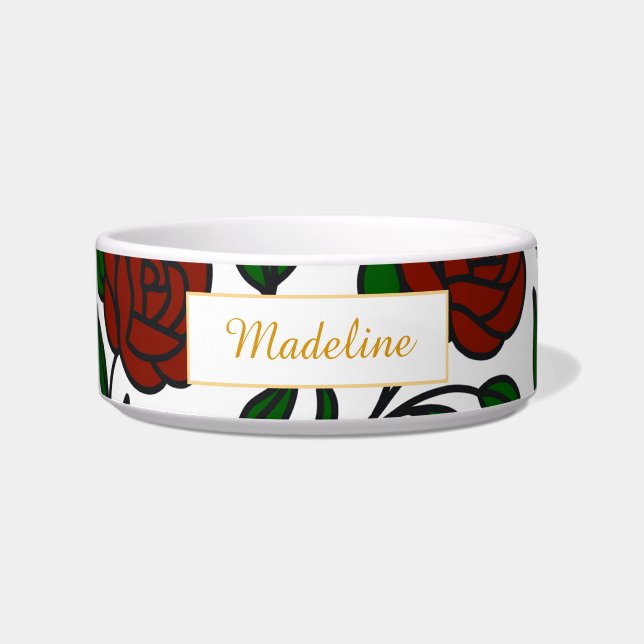 Personalized Beauty and Beast Garden Rose Name Red Bowl (Front)