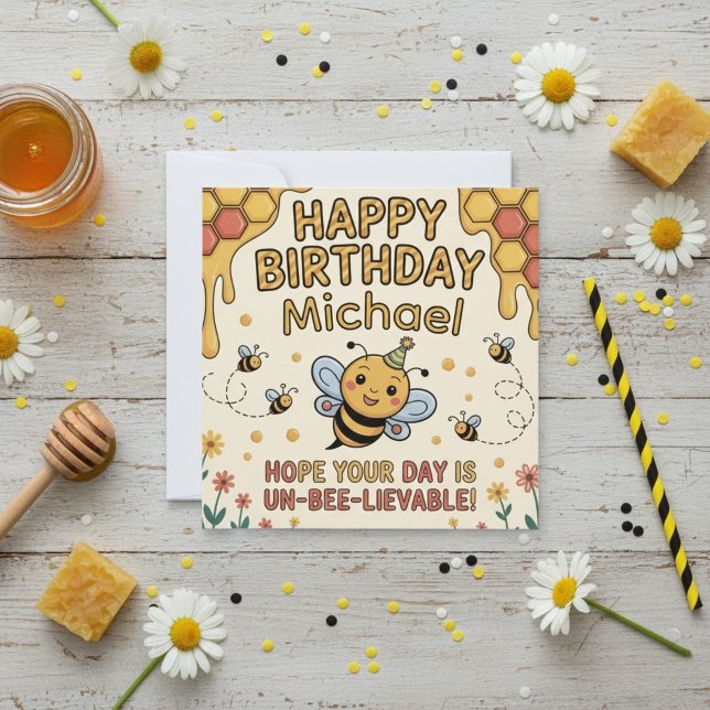 Personalized Bee Birthday Card - Honeycomb Theme (Creator Uploaded)