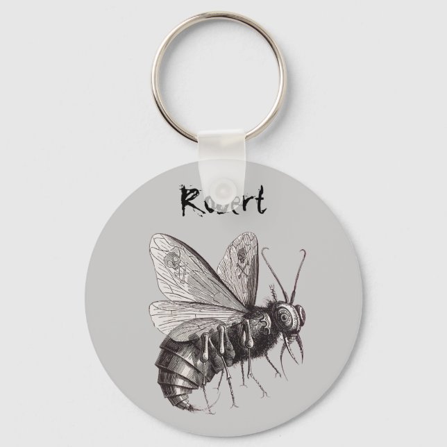 Personalized Bee With Skull Wings Keychain (Front)