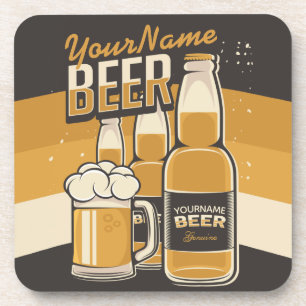 Personalized Beer Bottle Sudsy Mug Brewing Bar Coaster