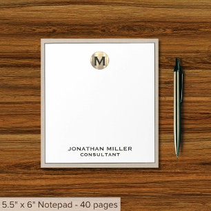 Personalized Beige Linen Gold Monogram Notepad