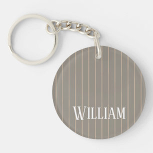 Personalized beige pinstripes key ring