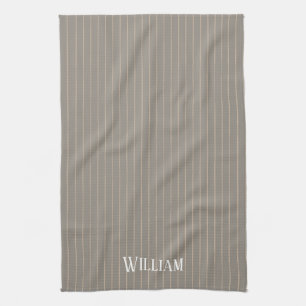 Personalized beige pinstripes tea towel