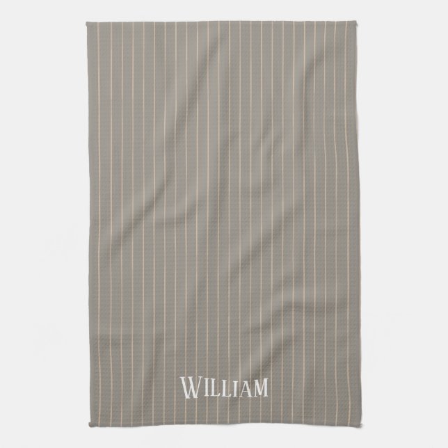 Personalized beige pinstripes tea towel (Vertical)