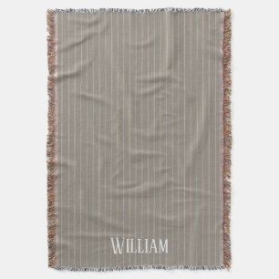 Personalized beige pinstripes throw blanket