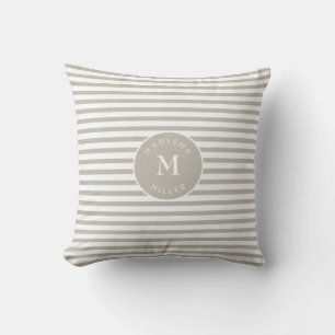 Personalized Beige Striped Neutral Cushion