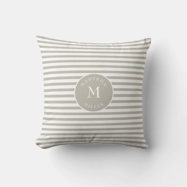 Personalized Beige Striped Neutral Cushion (Front)