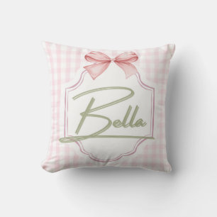 Personalized Bella Baby Girl Nursery Bow&Gingham Cushion