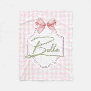Personalized Bella Baby Girl Nursery Bow&Gingham Fleece Blanket
