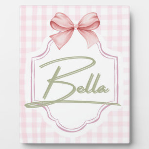 Personalized Bella Baby Girl Nursery Bow&Gingham Plaque