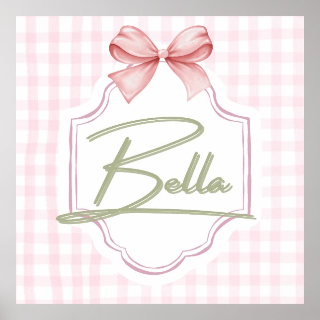 Personalized Bella Baby Girl Nursery Bow&Gingham Poster (Front)