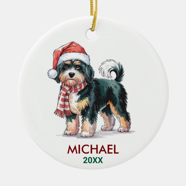 Personalized Bernedoodle Dog Christmas Ceramic Tree Decoration (Front)