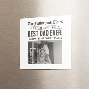 Personalized Best Dad Ever Newspaper Photo Magnet