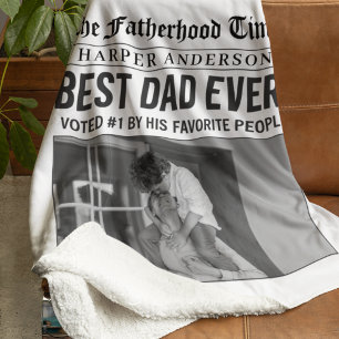 Personalized Best Dad Ever Newspaper Photo Sherpa Blanket