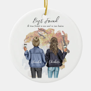 Personalized Best Friend portrait - Autumn Plaque Ceramic Tree Decoration