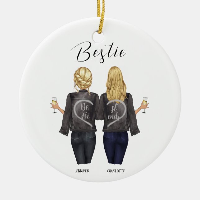 Personalized Best Friend Portrait Ceramic Tree Decoration (Front)