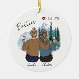 Personalized Best Friend portrait - Custom Bff Ceramic Tree Decoration