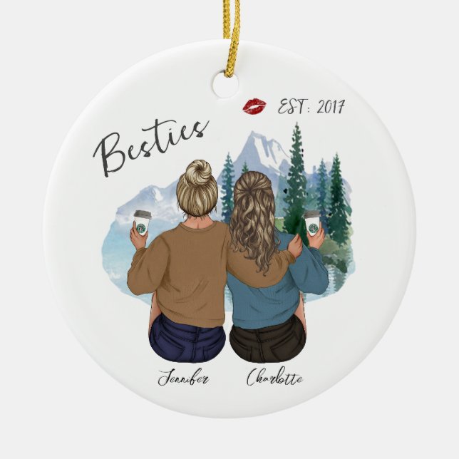 Personalized Best Friend portrait - Custom Bff Ceramic Tree Decoration (Front)