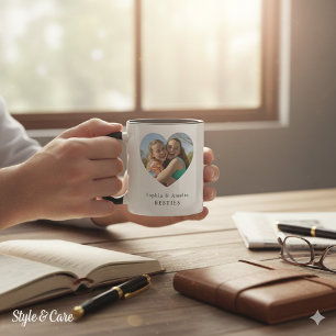 Personalized Best Friends Heart Photo Name Mug