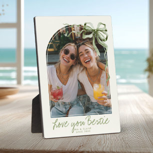 Personalized Best Friends Photo Preppy Sage Bow Plaque