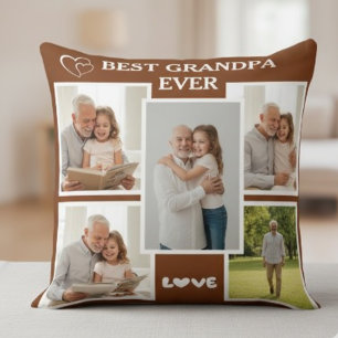 Personalized Best Grandpa Ever Photo Collage Cushion