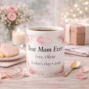 Personalized Best Mom Ever Floral Rose Mug