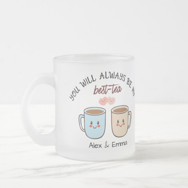 Personalized Best-Tea Couple   Frosted Glass Coffee Mug (Left)