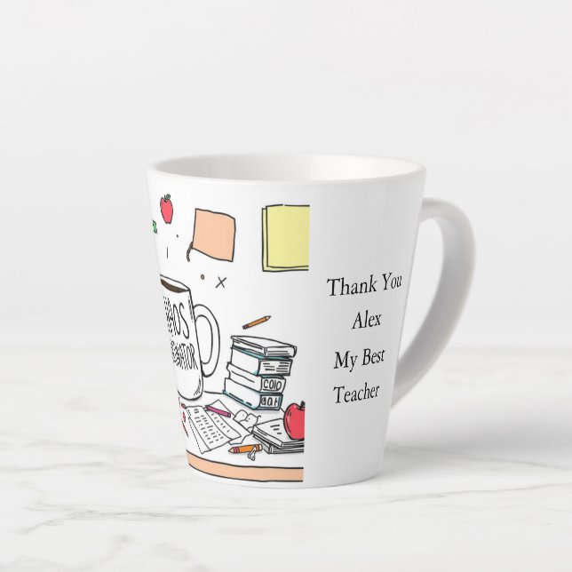 Personalized Best Teacher Thank You Gift Coffee Latte Mug (Right Angle)