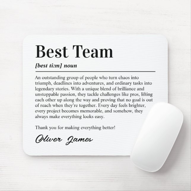 Personalized Best Team Definition Office Thank You Mouse Mat (With Mouse)