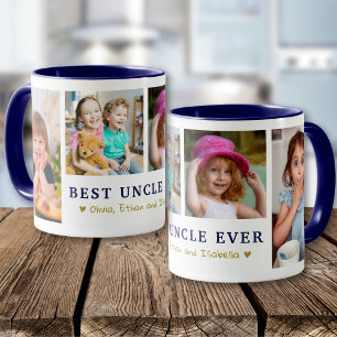 Personalized Best Uncle Ever 4 Photo Blue Gold  Mug