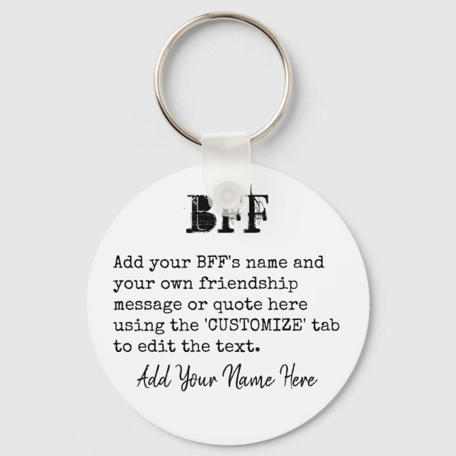 Personalized BFF Friends Gift - Typewriter Font Key Ring (Front)