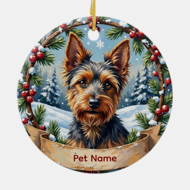 Personalized Biewer Terrier Christmas Ceramic Tree Decoration (Back)